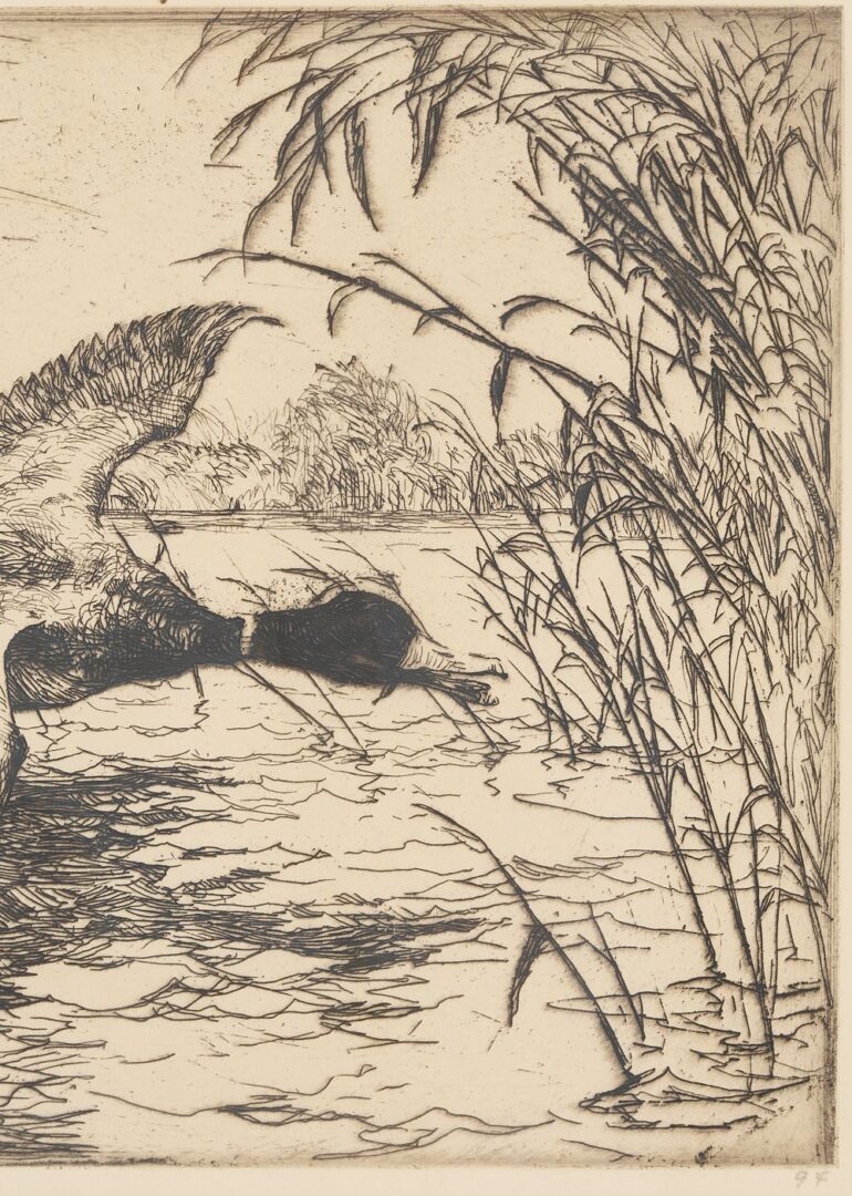 Lot 497: Frank Benson Etching, Duck in Flight