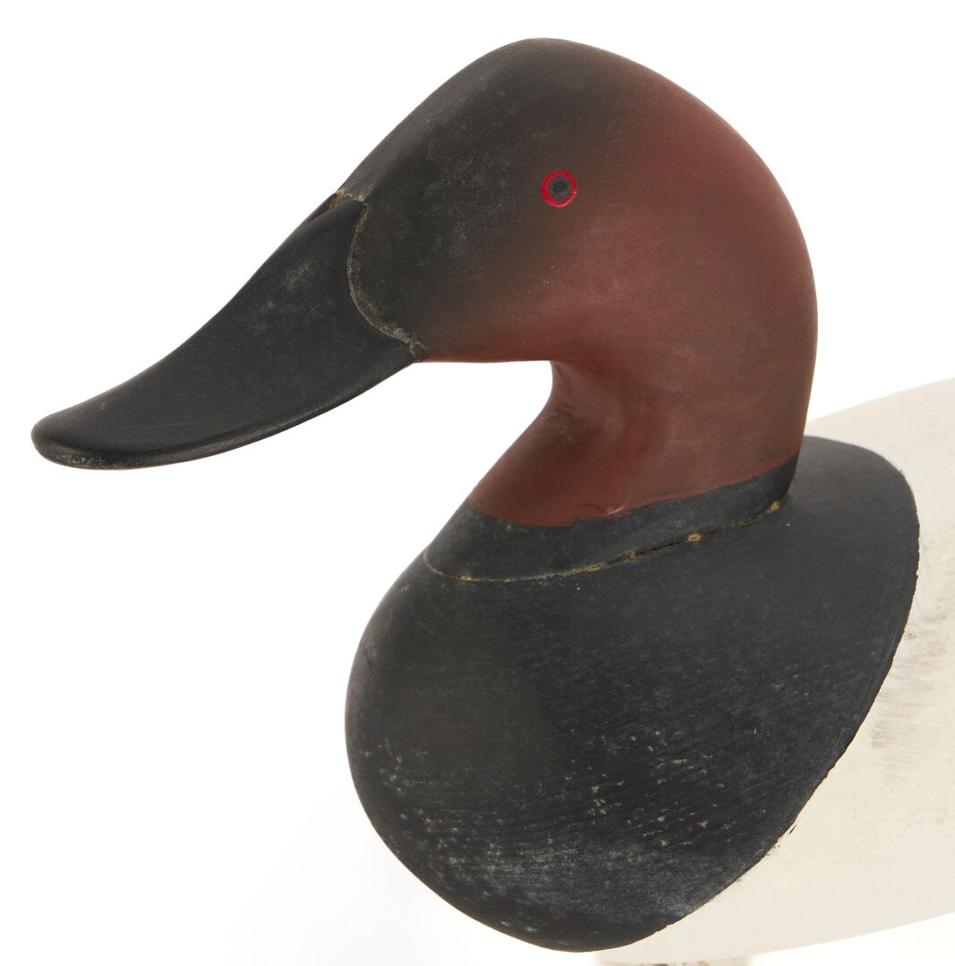 Lot 498: 2 Charlie Joiner Signed Canvasback Duck Decoys, Drake & Preening Hen