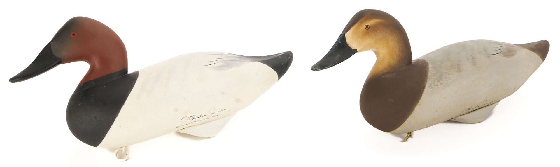 Lot 499: Pair of Charlie Joiner Signed Canvasback Duck Decoys