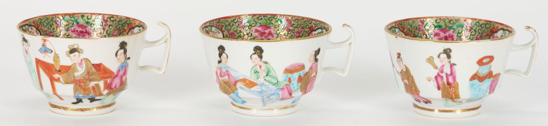 Lot 4: Set Chinese Export Rose Mandarin Cups with Saucers, 16 pcs.