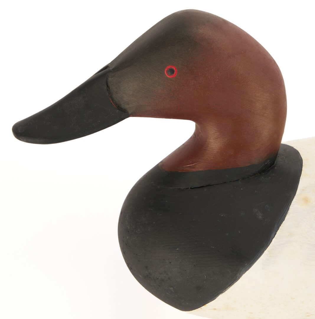 Lot 500: 2 Charlie Joiner Signed Canvasback Duck Decoys, Drake & Preening Drake