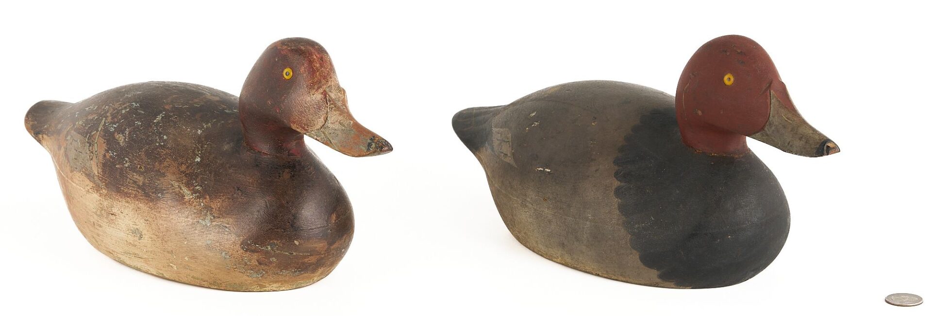 Lot 507: 2 Mason Redhead Duck Decoys, Premier Grade