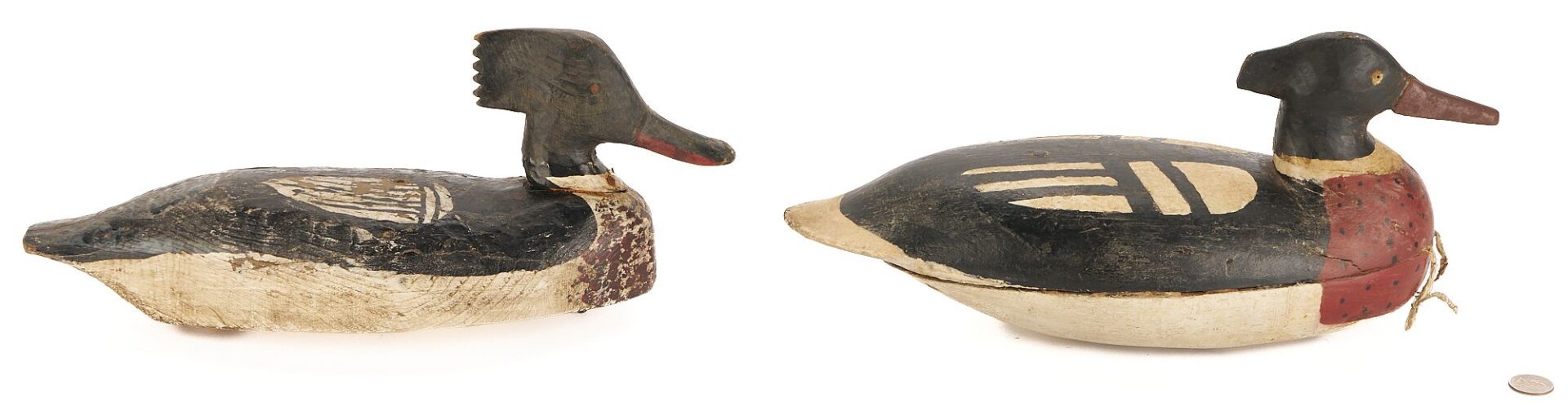 Lot 510: 2 Red-Breasted Merganser Duck Decoys, incl. Miles Hancock