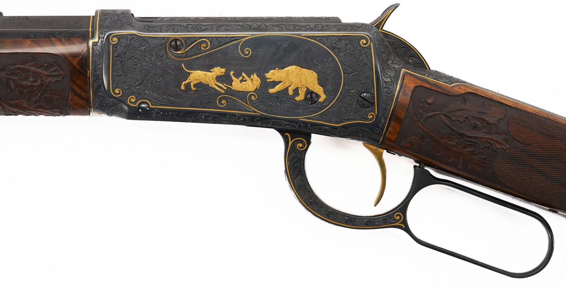Lot 524: Custom Angelo Bee Gold Engraved Winchester Model 1894 .30 WCF