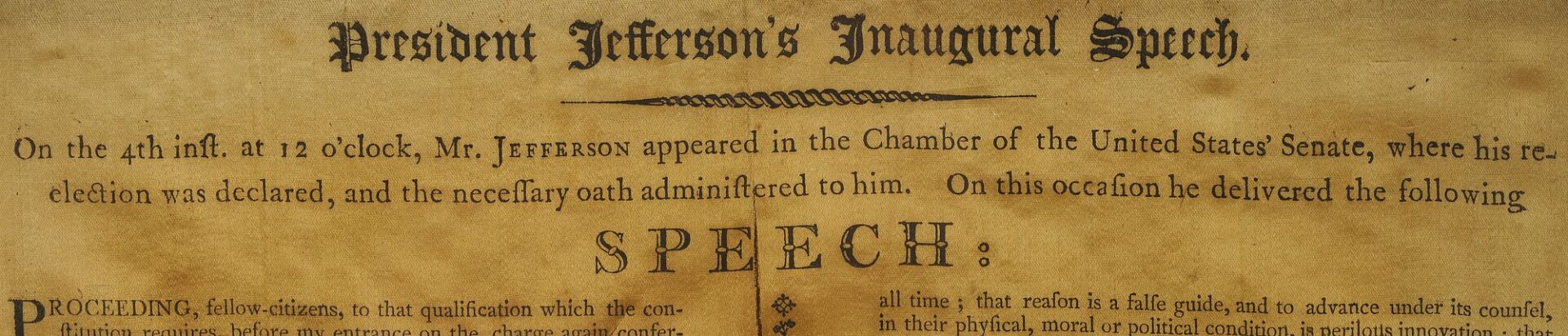 Lot 581: 1805 Thomas Jefferson Inaugural Speech