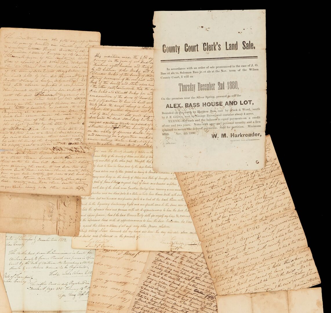 Lot 583: 17 Early Wilson County TN Documents including Public Square Deed 1802