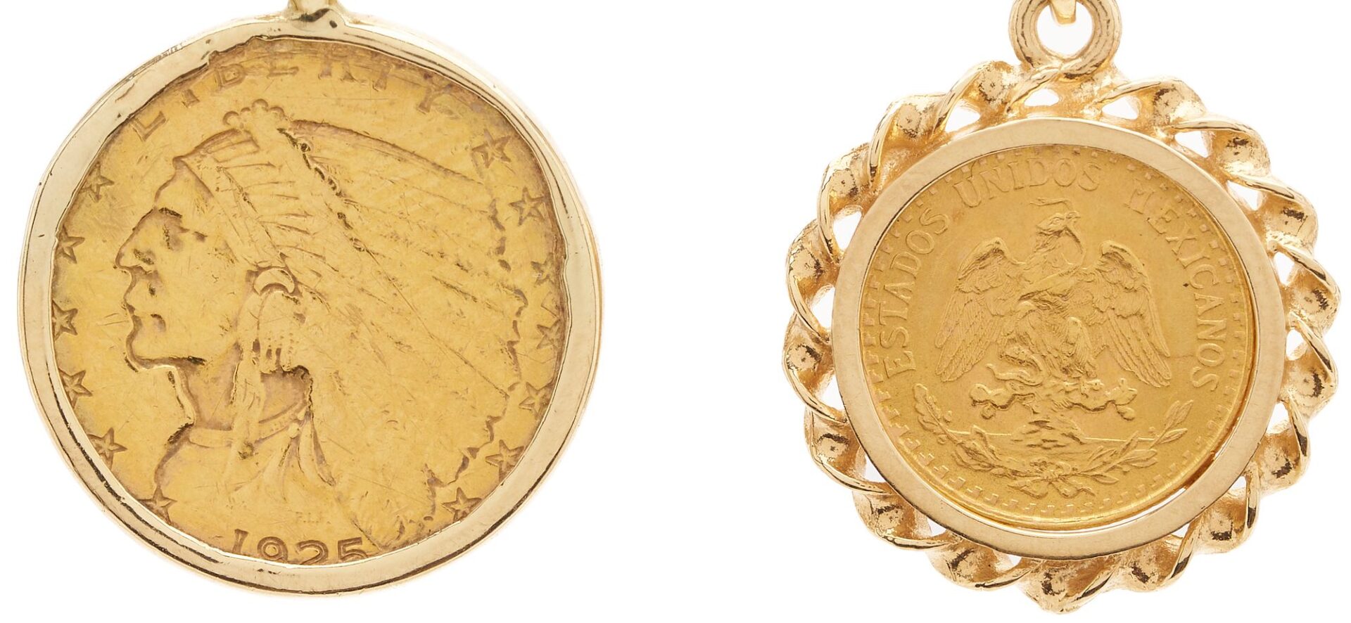 Lot 622: Three (3) Gold Coins in 14K Gold Bezel Pendants