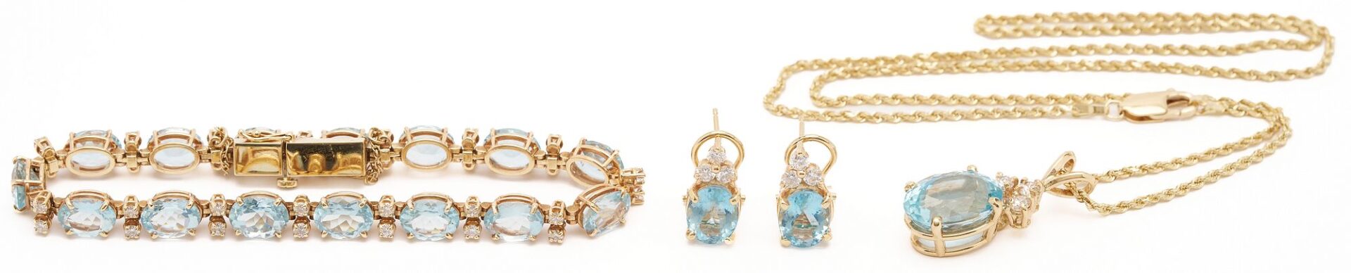 Lot 625: 3 14K Aquamarine & Diamond Jewelry Pieces