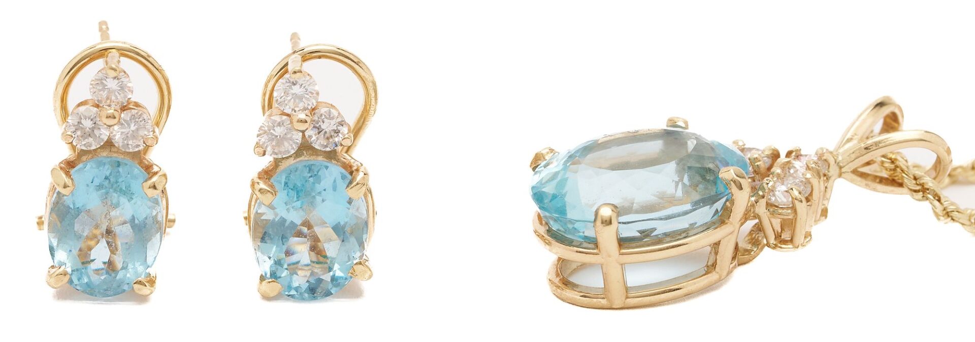 Lot 625: 3 14K Aquamarine & Diamond Jewelry Pieces