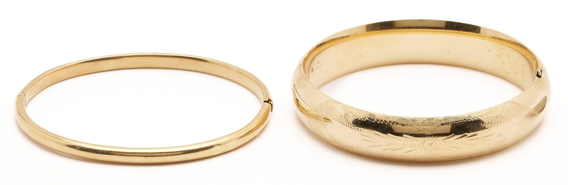 Lot 628: Two (2) 14K Gold Bangle Bracelets