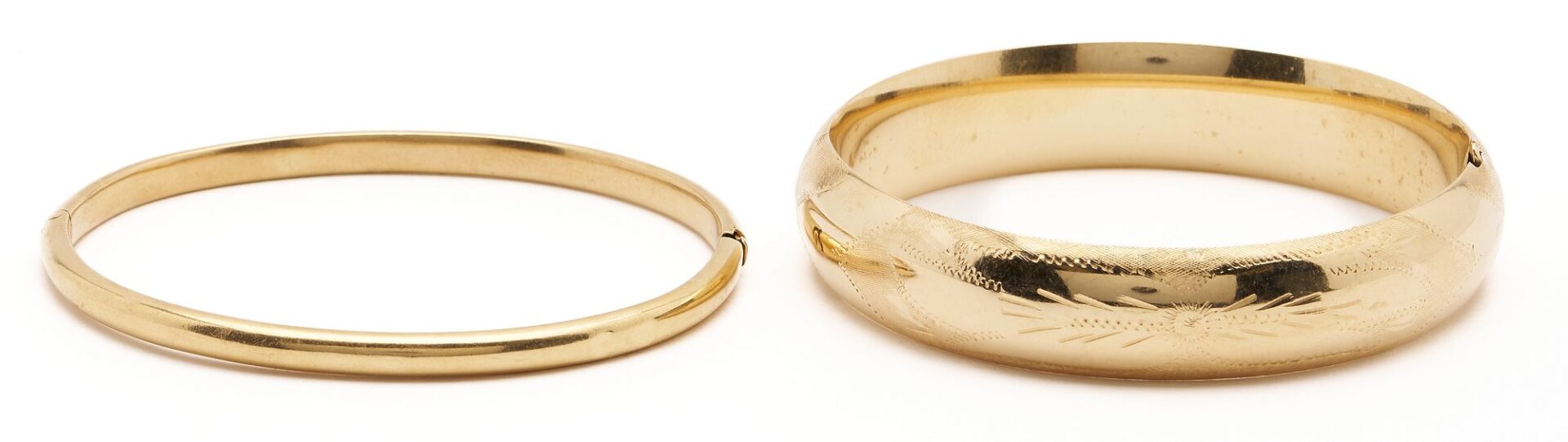 Lot 628: Two (2) 14K Gold Bangle Bracelets