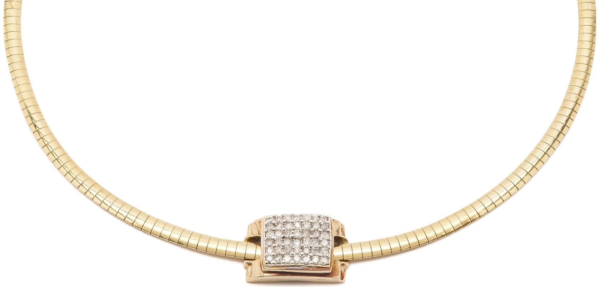 Lot 635: 14K Gold & Diamond Omega Necklace