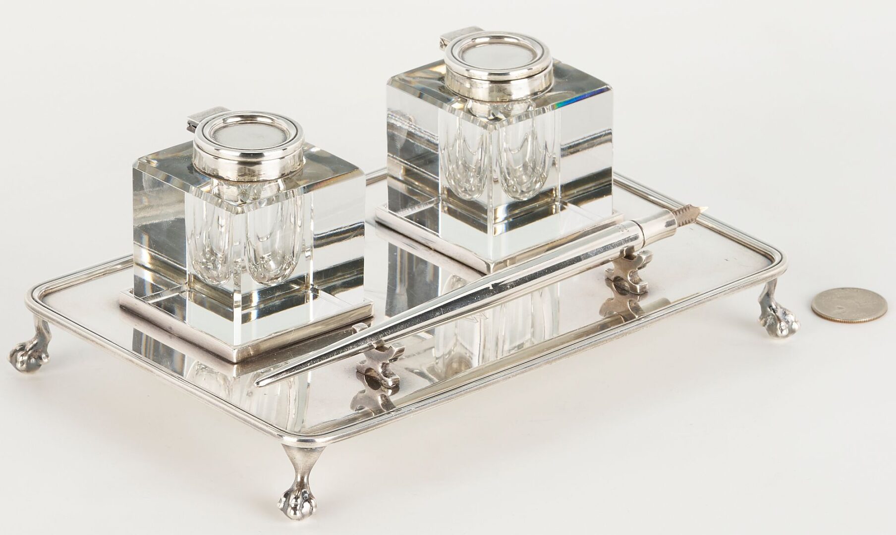 Lot 653: Cartier Sterling & Crystal Double Inkstand