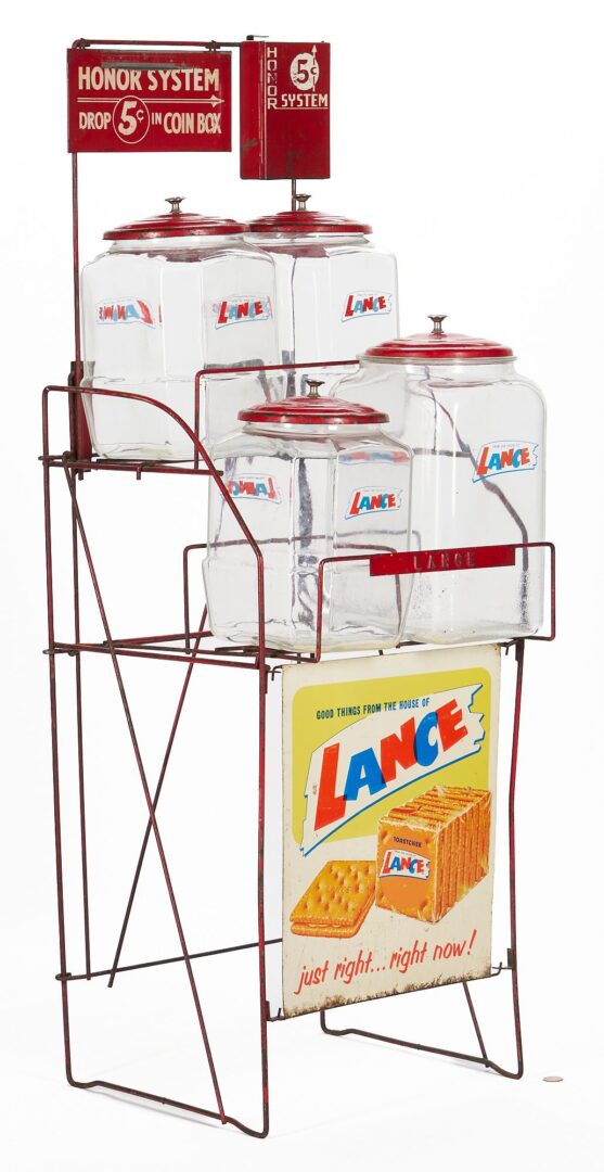 Lot 665: Lance Cracker Wire Display Rack Jar Set, Honor Box