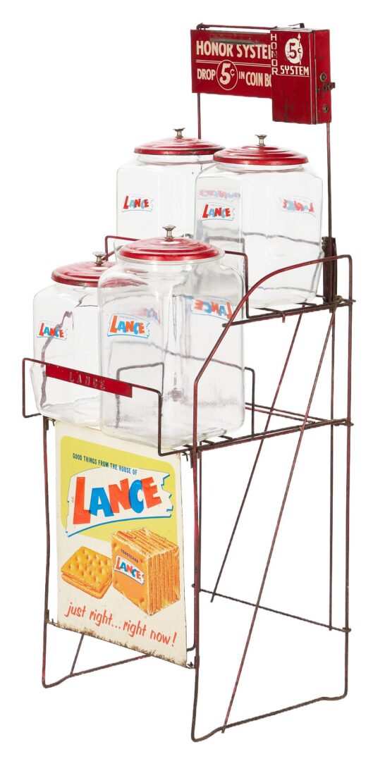 Lot 665: Lance Cracker Wire Display Rack Jar Set, Honor Box
