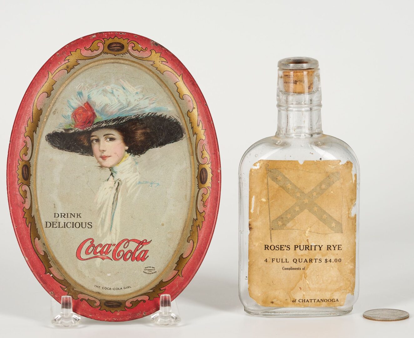 Lot 666: Chattanooga Whiskey Bottle & Coca Cola Tin Tray c. 1910
