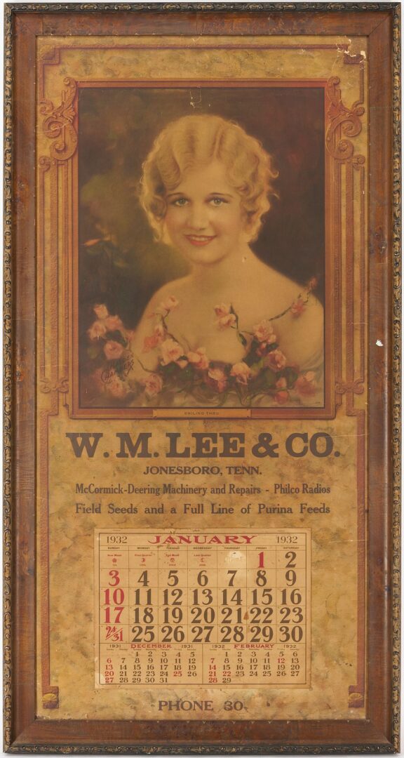 Lot 667: W.M. Lee & Co. Advertising Calendar 1932, Jonesboro TN