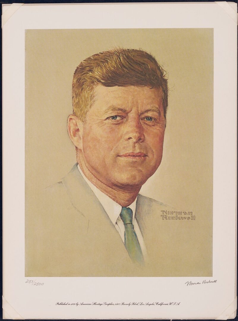 Lot 682: Norman Rockwell Signed John F. Kennedy Portrait, 1976