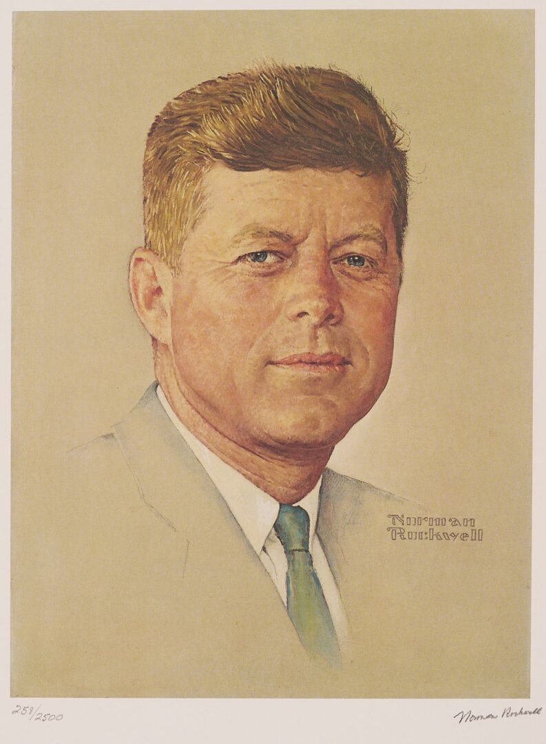 Lot 682: Norman Rockwell Signed John F. Kennedy Portrait, 1976