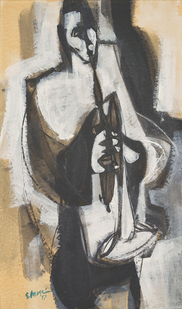 Lot 685: Eugene Massin Modernist Painting, Trumpet Player