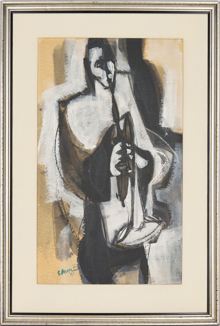 Lot 685: Eugene Massin Modernist Painting, Trumpet Player