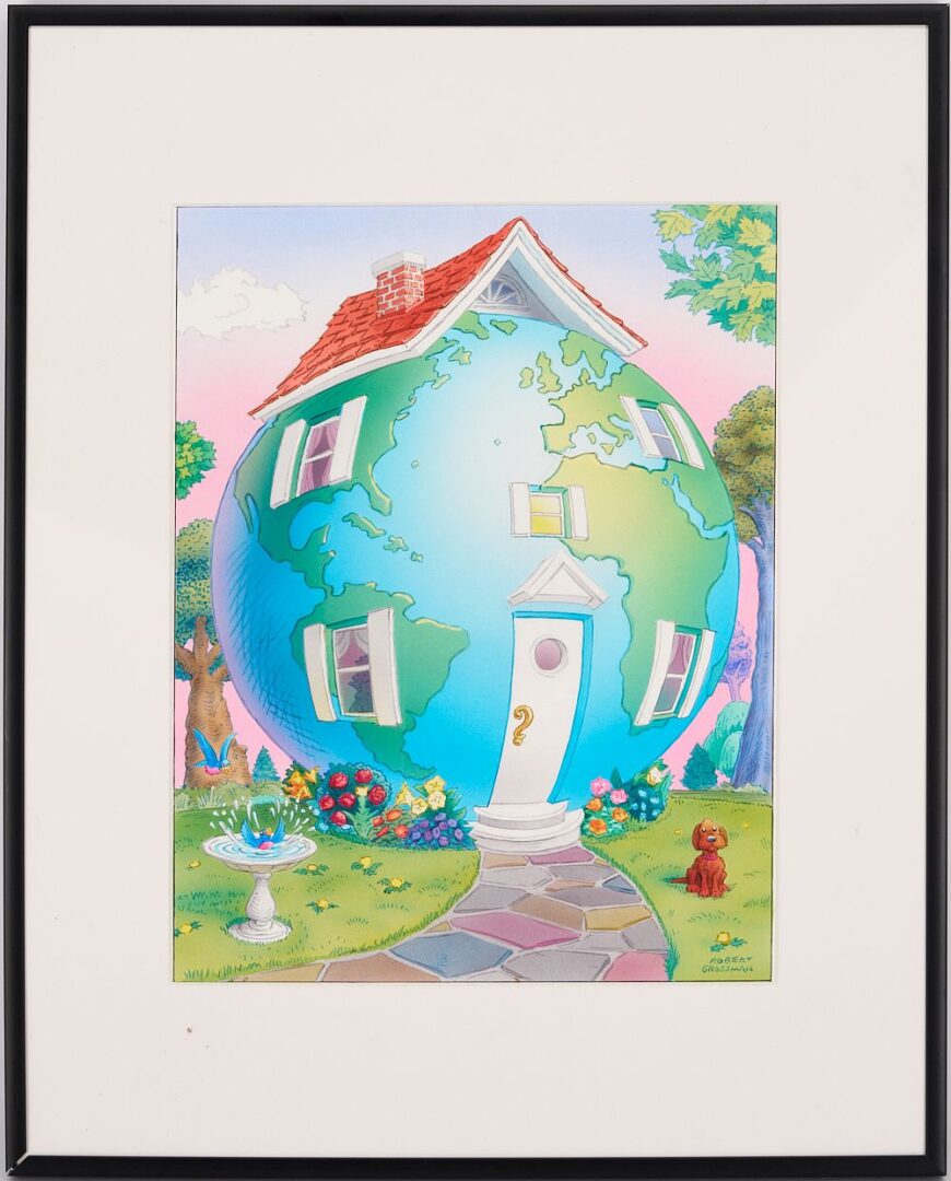 Lot 687: Robert Grossman Framed Illustration, Home World / Happy Earth Day