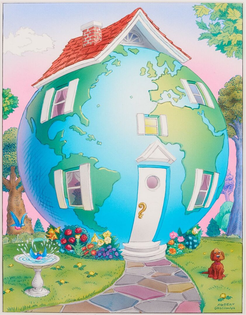 Lot 687: Robert Grossman Framed Illustration, Home World / Happy Earth Day