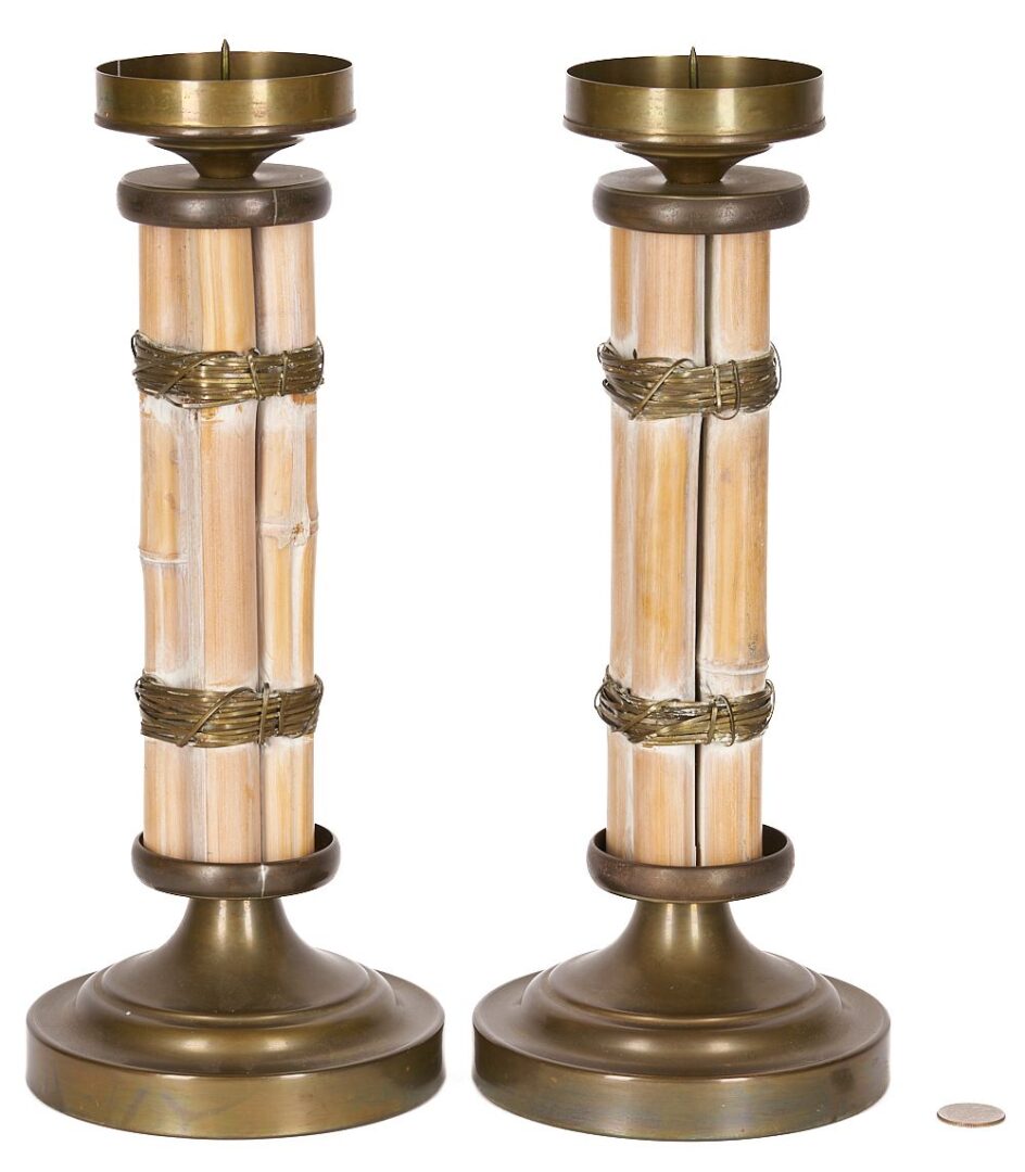 Lot 689: Style of Gabriella Crespi, Pr. Bamboo Candlesticks