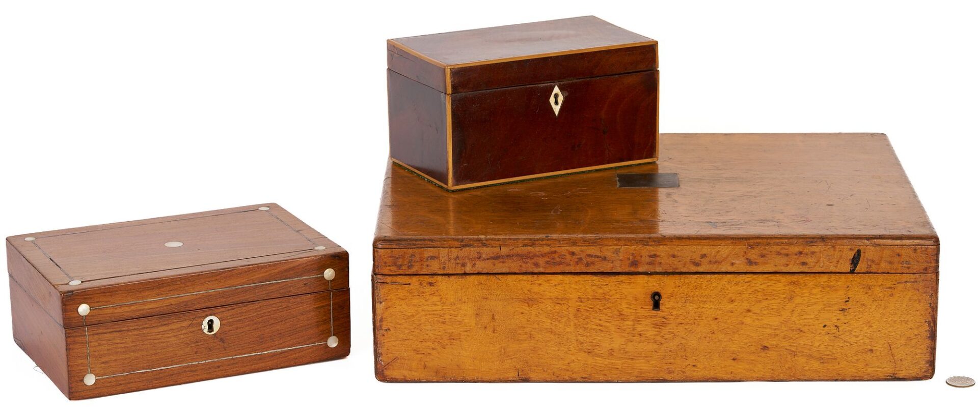 Lot 695: 3 Antique Boxes incl. Silverware Box