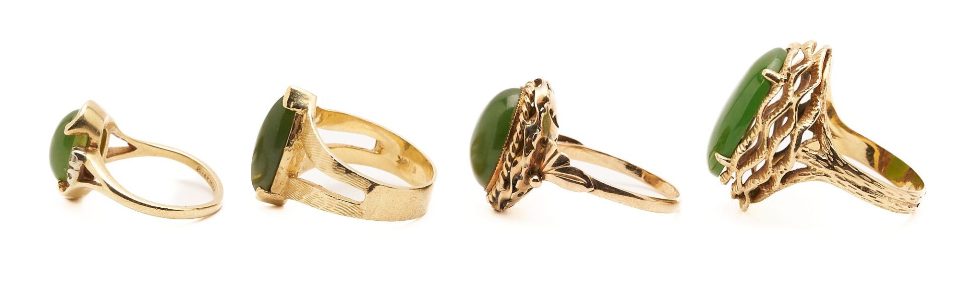 Lot 726: Four 14K Gold & Jade Rings