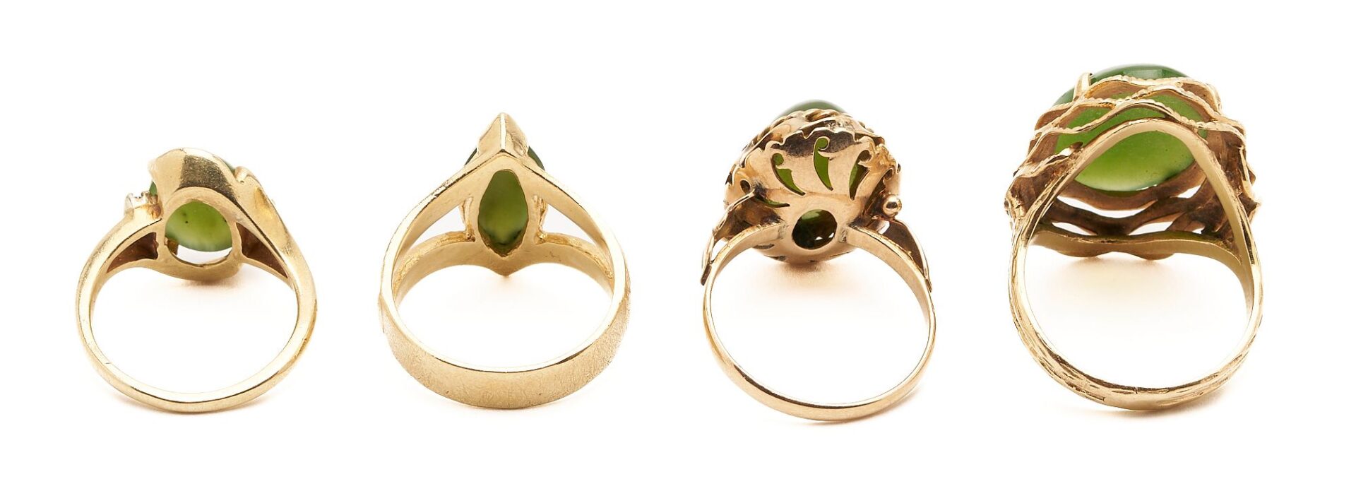 Lot 726: Four 14K Gold & Jade Rings