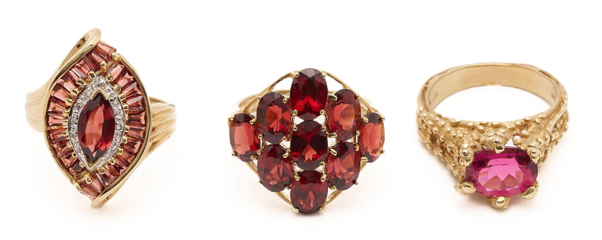 Lot 728: Three (3) Gold & Gemstone Rings