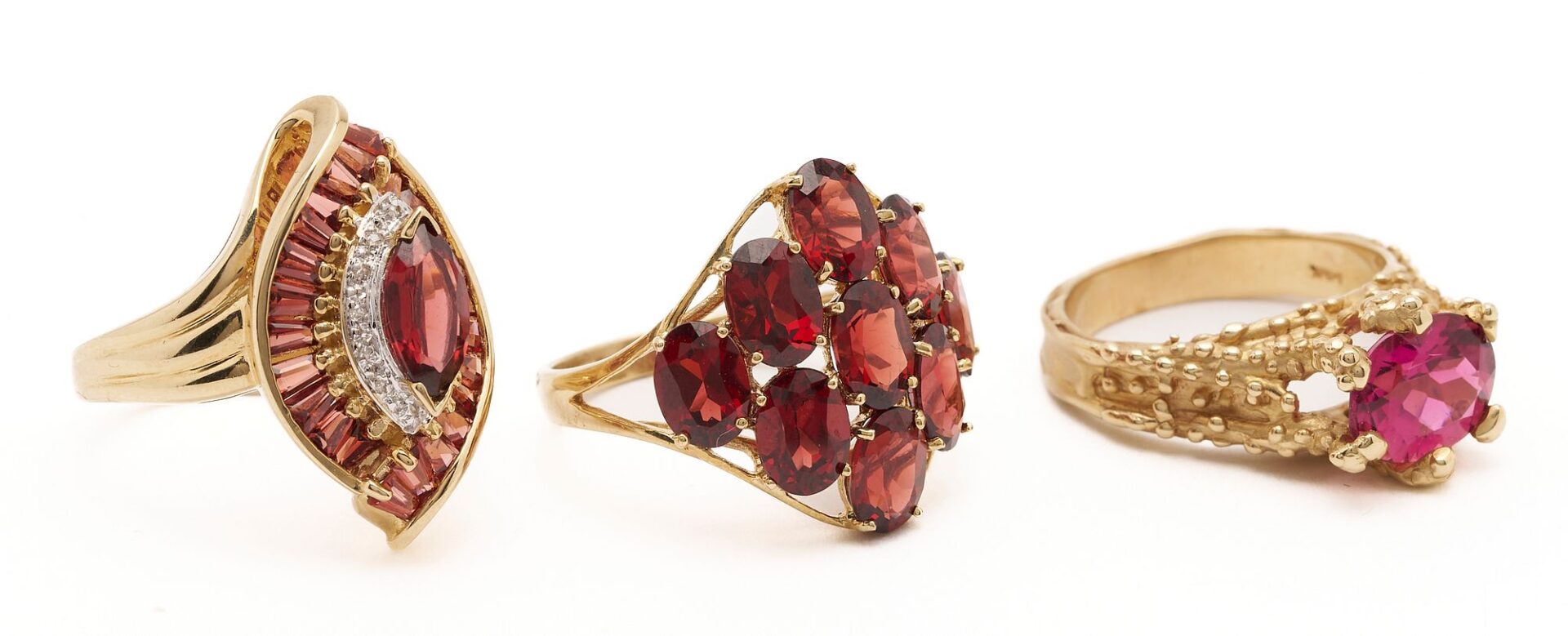 Lot 728: Three (3) Gold & Gemstone Rings