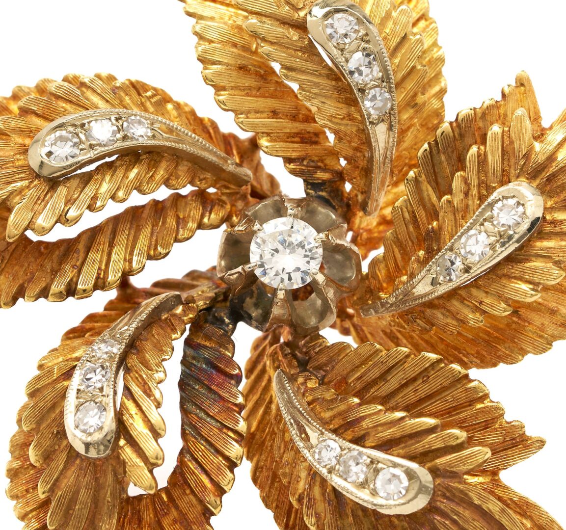 Lot 731: 18K Italian Designer Diamond Floral Brooch