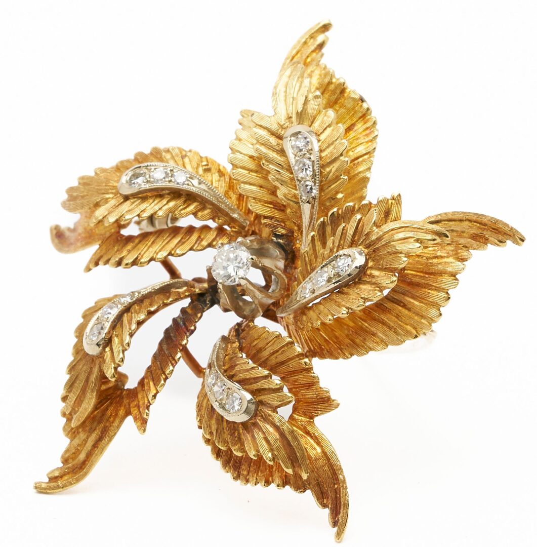 Lot 731: 18K Italian Designer Diamond Floral Brooch