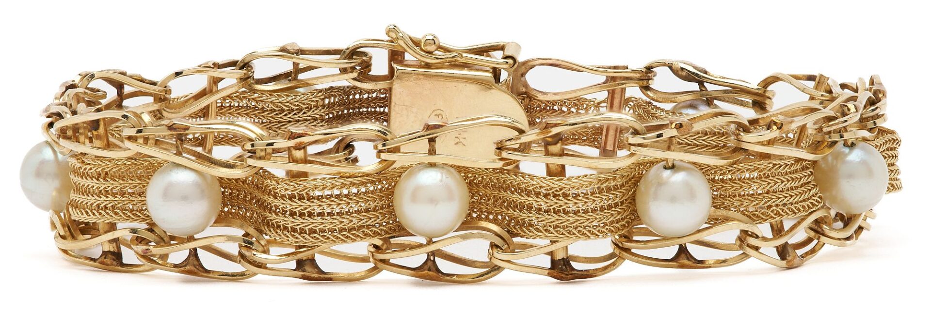 Lot 734: Ladies 14K Yellow Gold & Pearl Bracelet