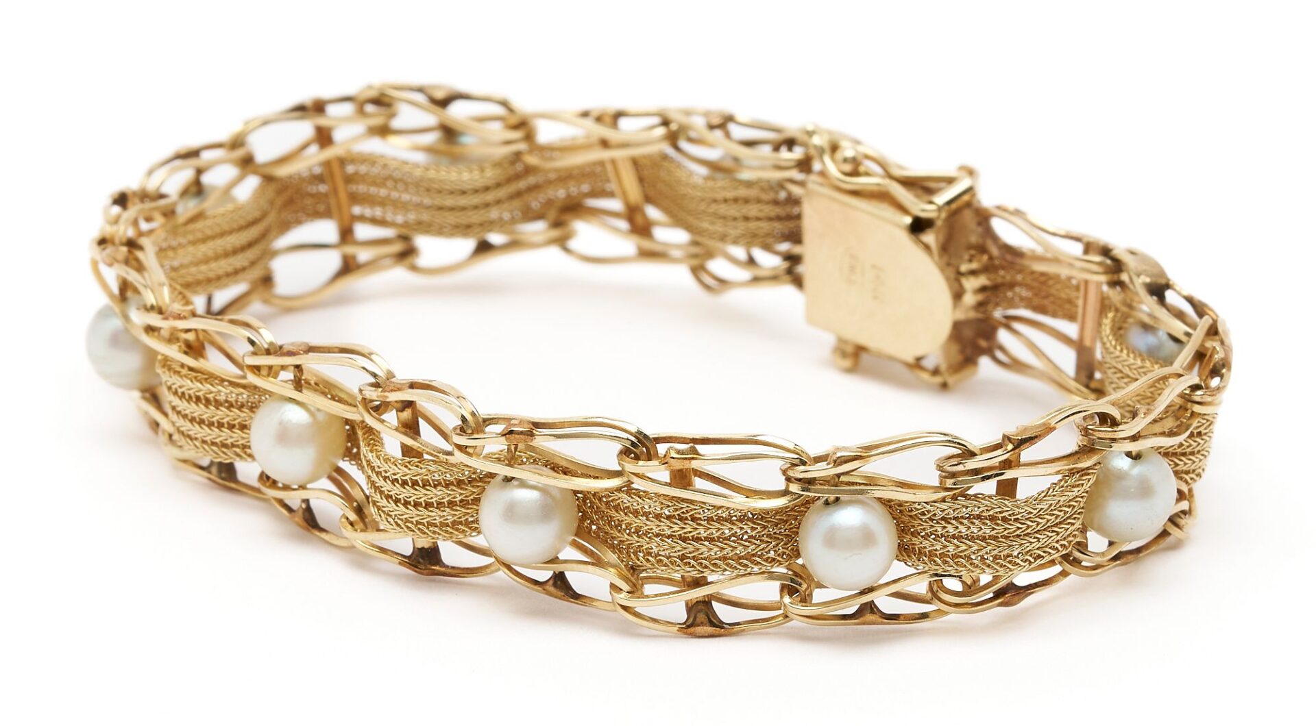 Lot 734: Ladies 14K Yellow Gold & Pearl Bracelet