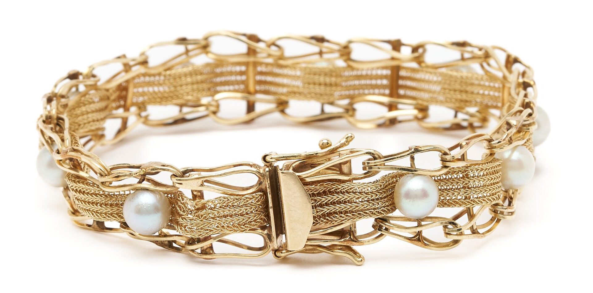 Lot 734: Ladies 14K Yellow Gold & Pearl Bracelet