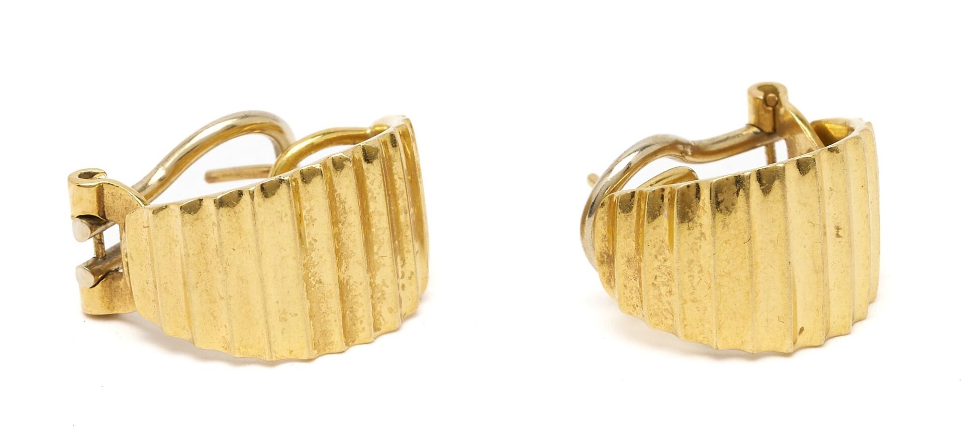 Lot 735: 18K Gold Italian Designer Hoop Earrings