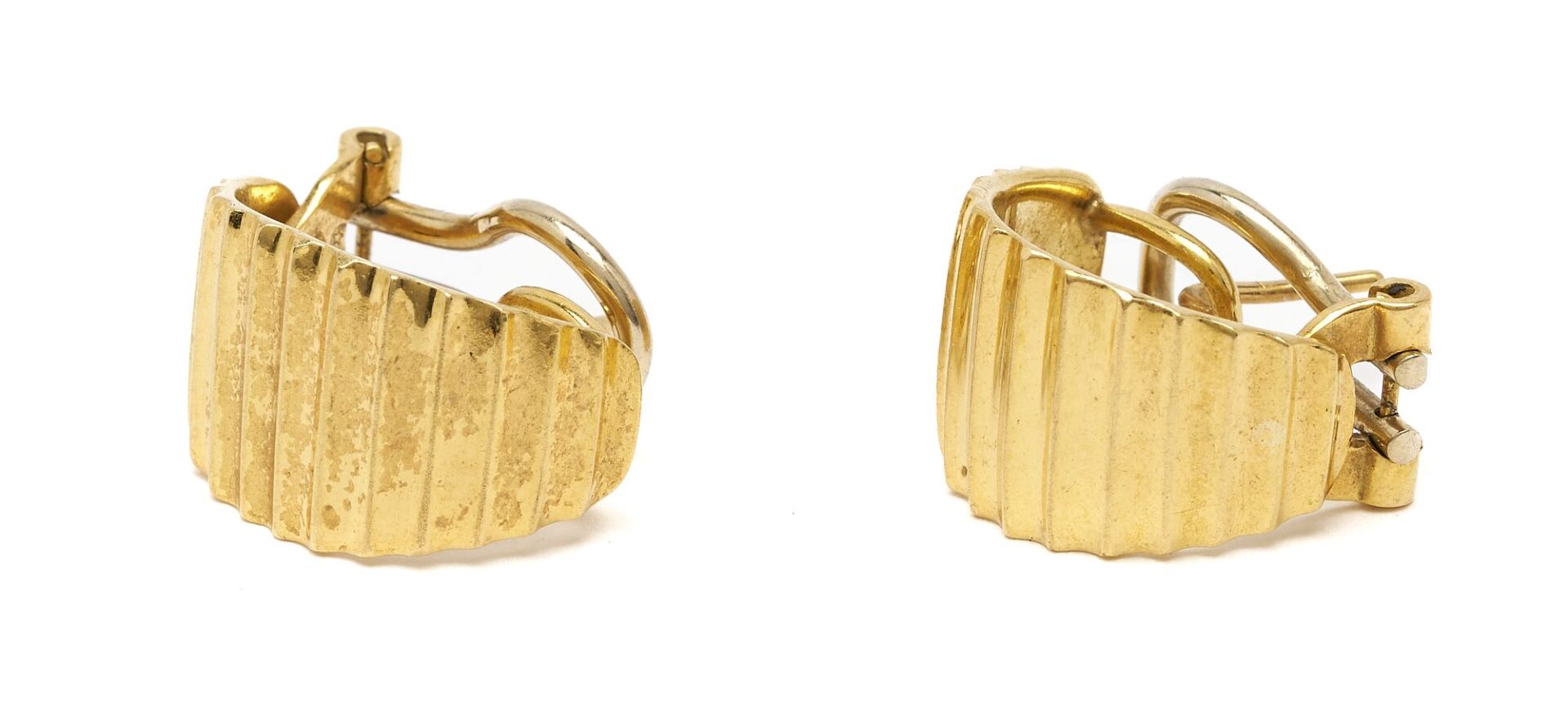 Lot 735: 18K Gold Italian Designer Hoop Earrings