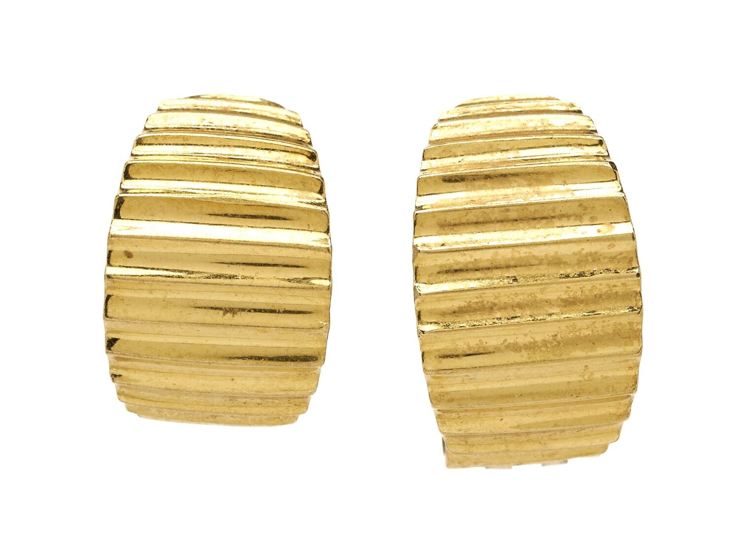 Lot 735: 18K Gold Italian Designer Hoop Earrings