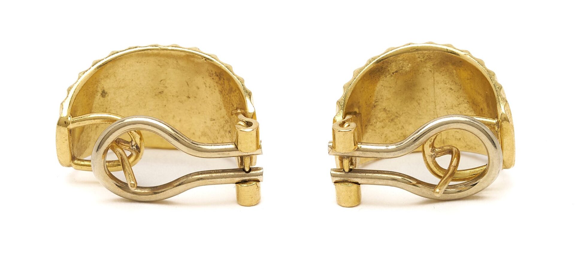 Lot 735: 18K Gold Italian Designer Hoop Earrings