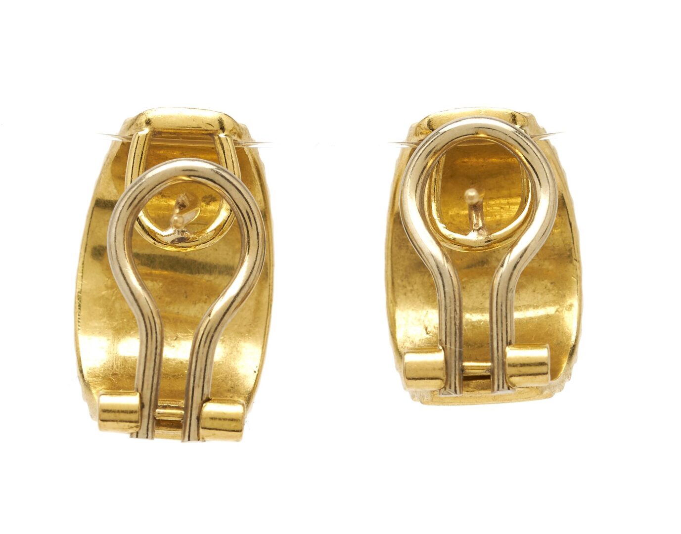 Lot 735: 18K Gold Italian Designer Hoop Earrings