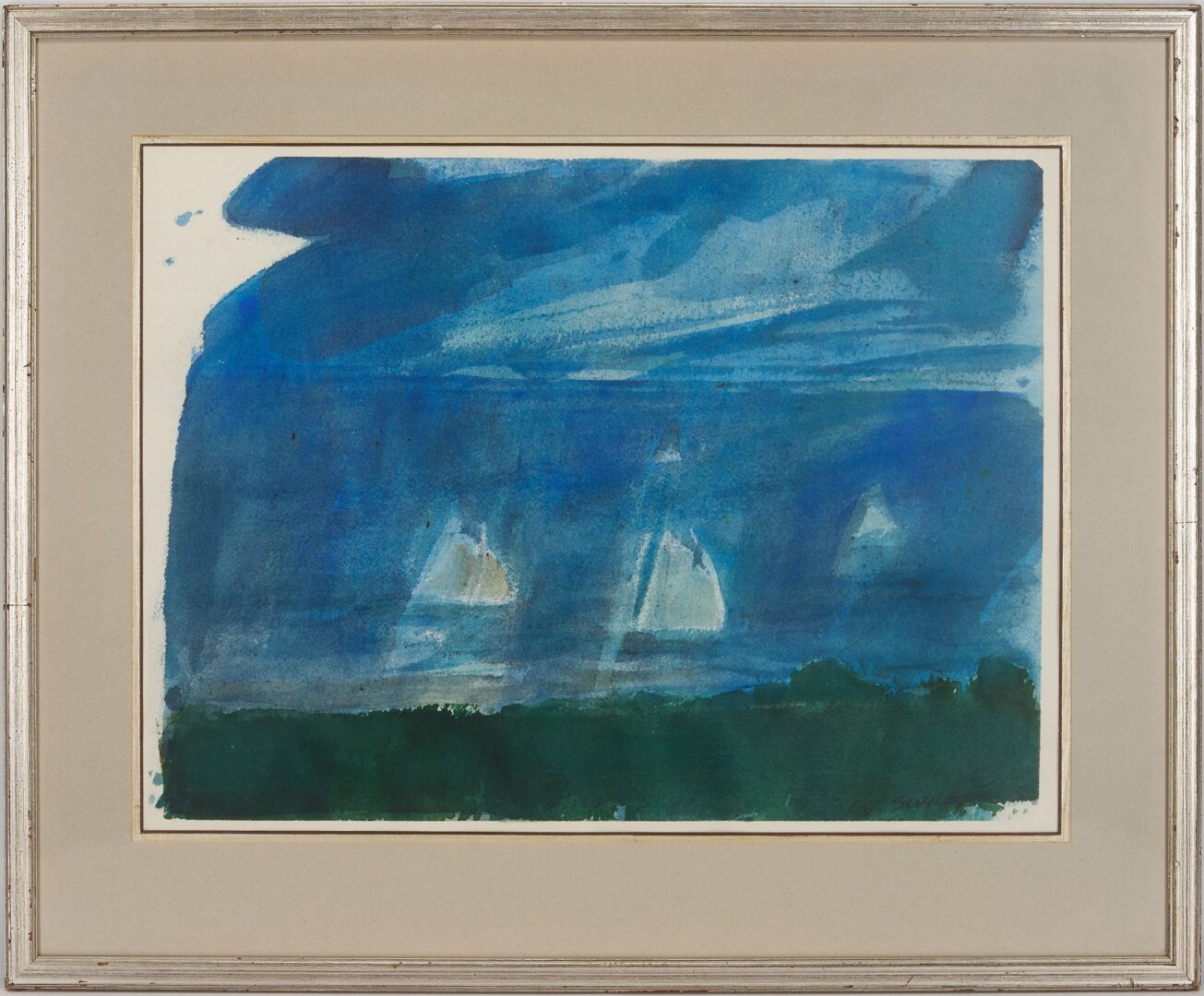 Lot 739: Carl Sublett Watercolor Coastal Scene with Sailboats