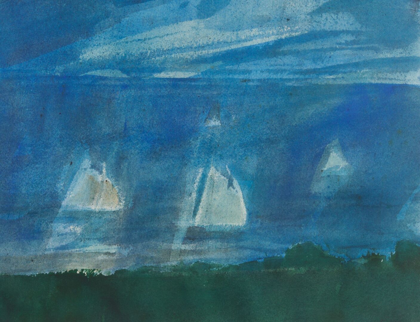 Lot 739: Carl Sublett Watercolor Coastal Scene with Sailboats