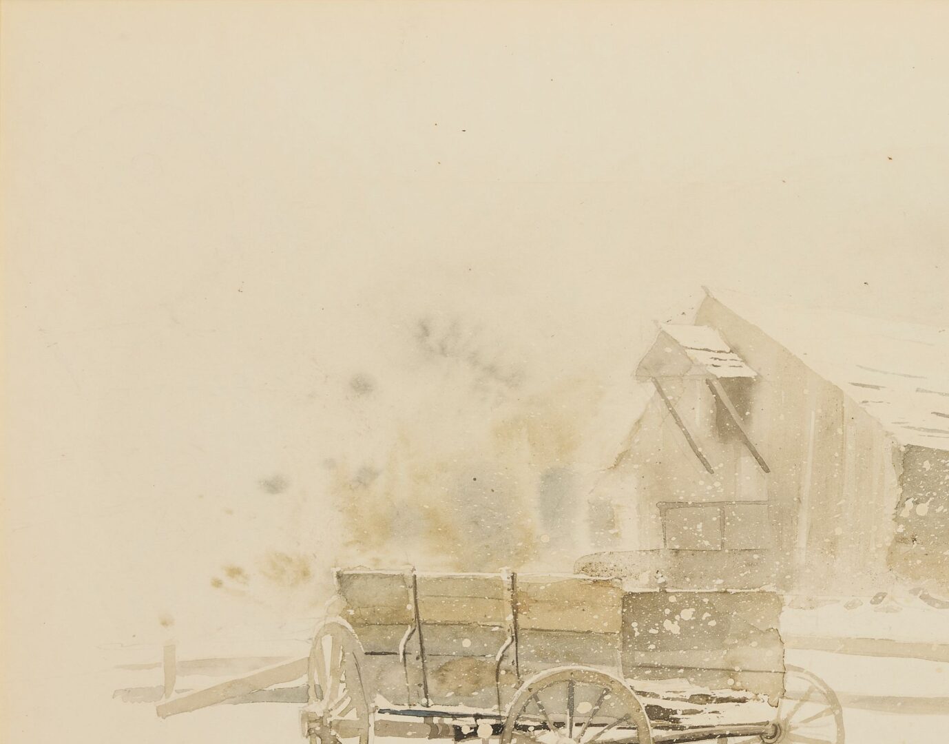 Lot 741: Xavier Ironside W/C Winter Scene, Barn with Wagon