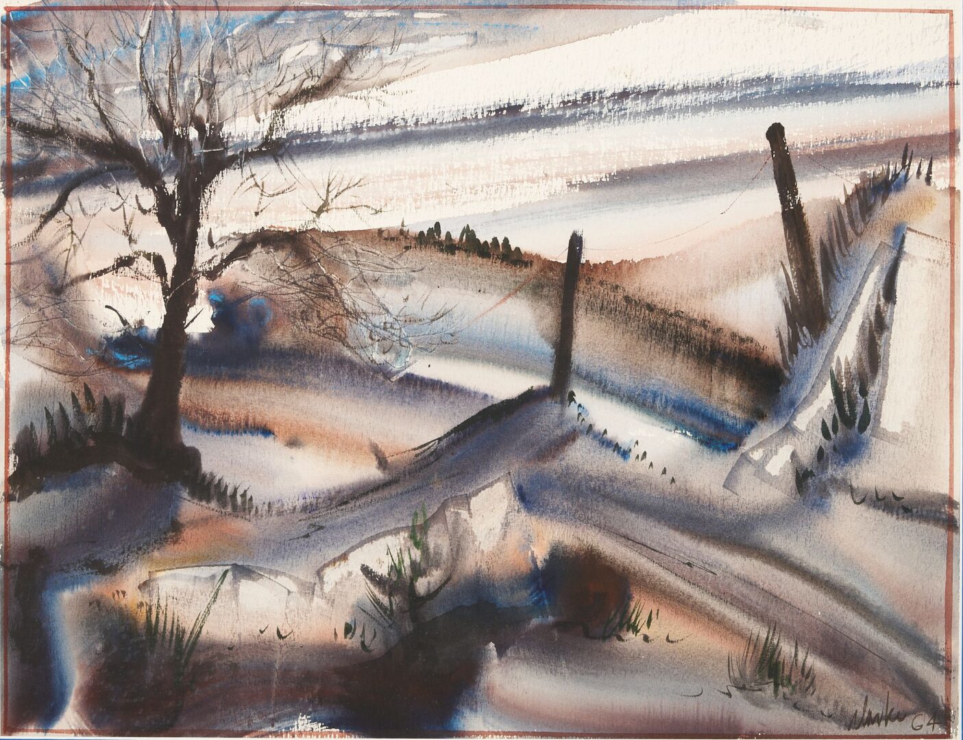 Lot 743: Richard Clarke Watercolor Painting, Winter Landscape