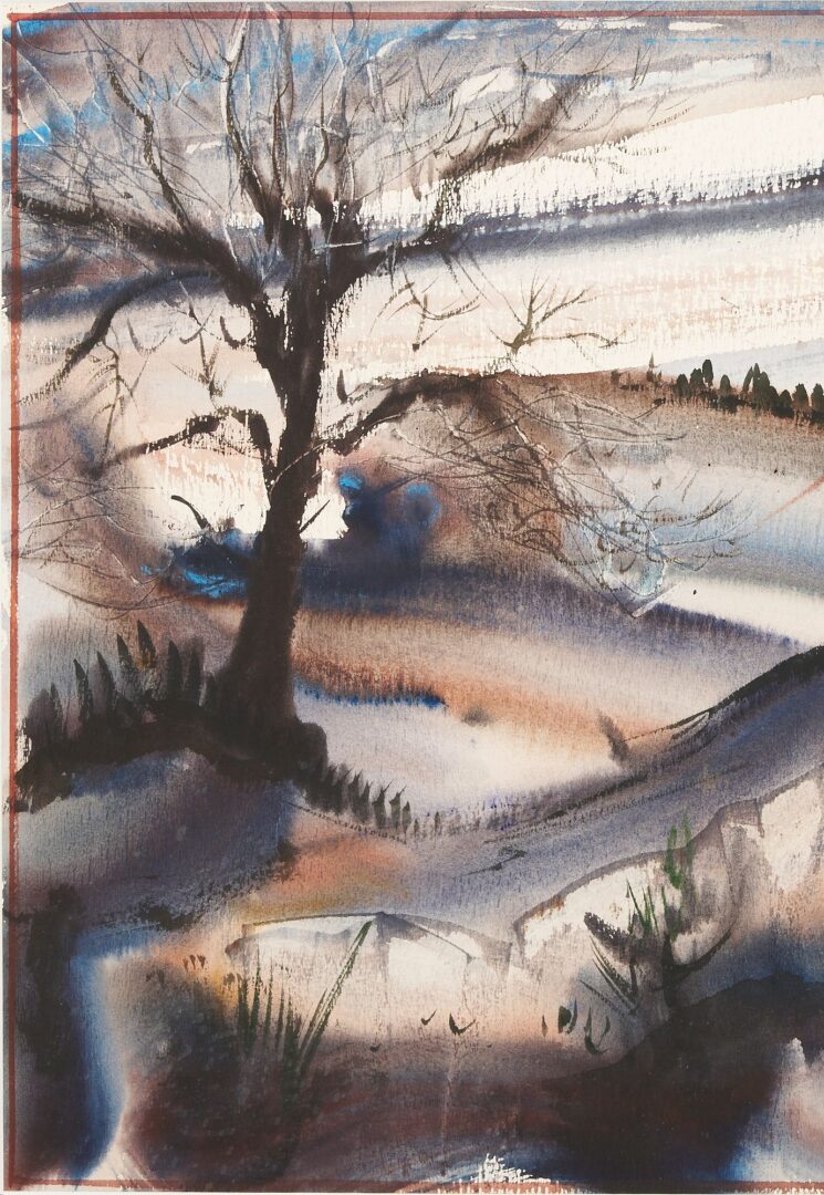 Lot 743: Richard Clarke Watercolor Painting, Winter Landscape