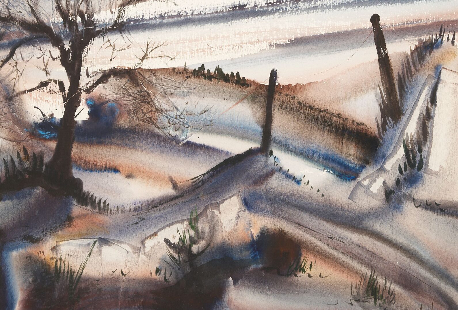 Lot 743: Richard Clarke Watercolor Painting, Winter Landscape