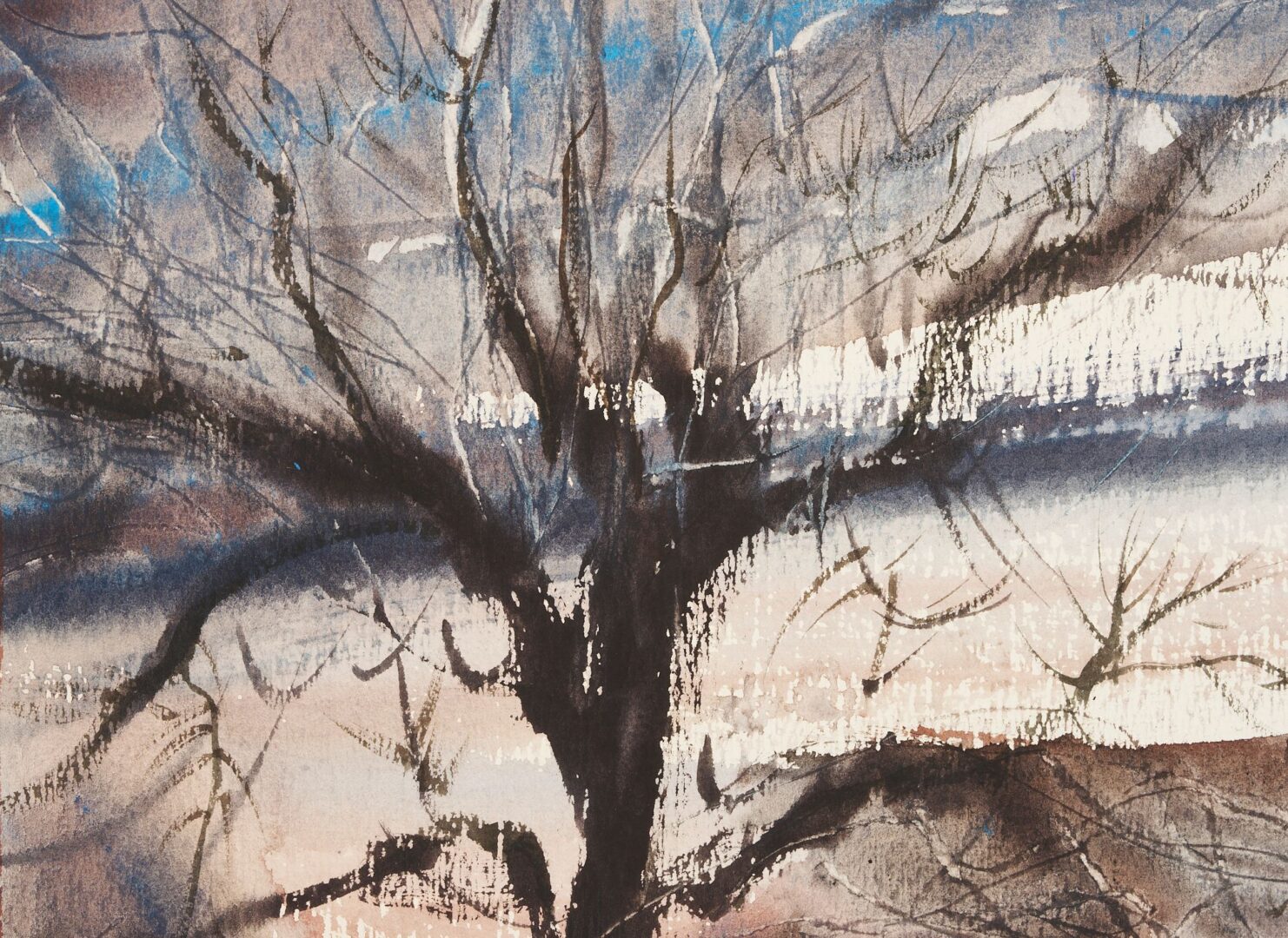 Lot 743: Richard Clarke Watercolor Painting, Winter Landscape